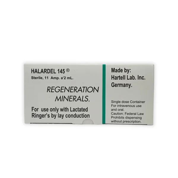 Caja de Regeneración Minerals Hartell Lab Inc Alemania, ampolletas minerales esenciales intravenoso y oral.